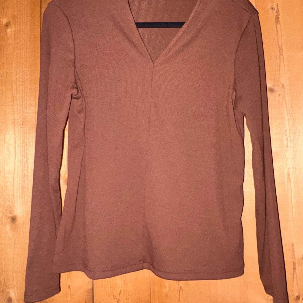 SHEIN Brown Long Sleeve V-Neck Top